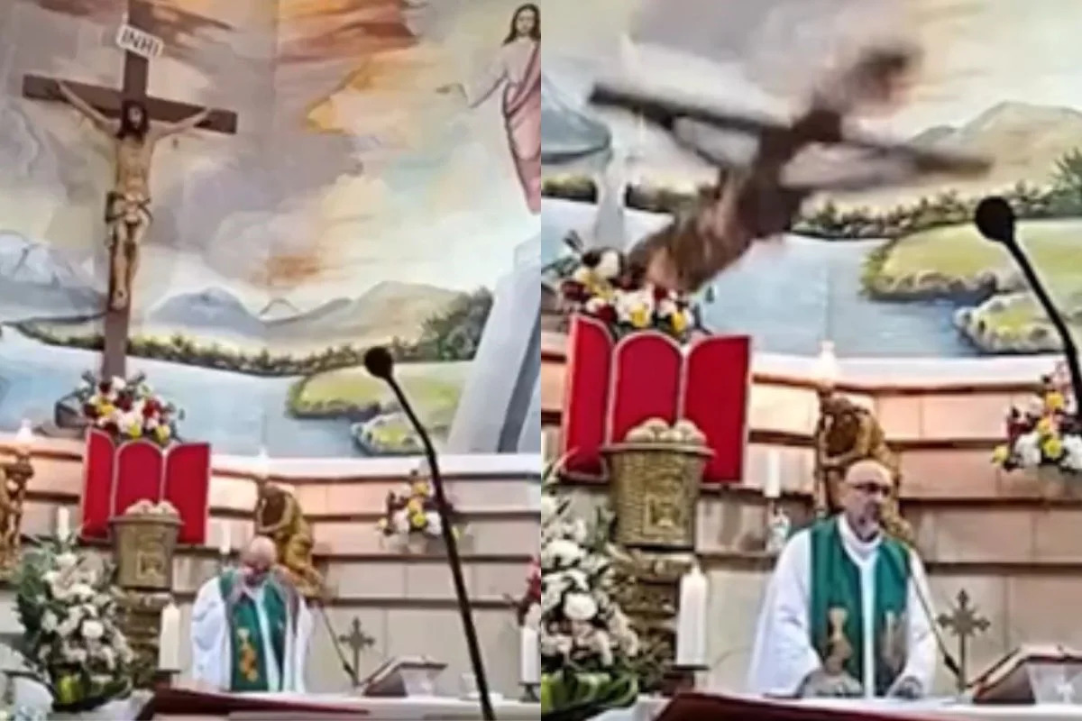 Falece padre após cruz cair durante missa ao vivo no Equador