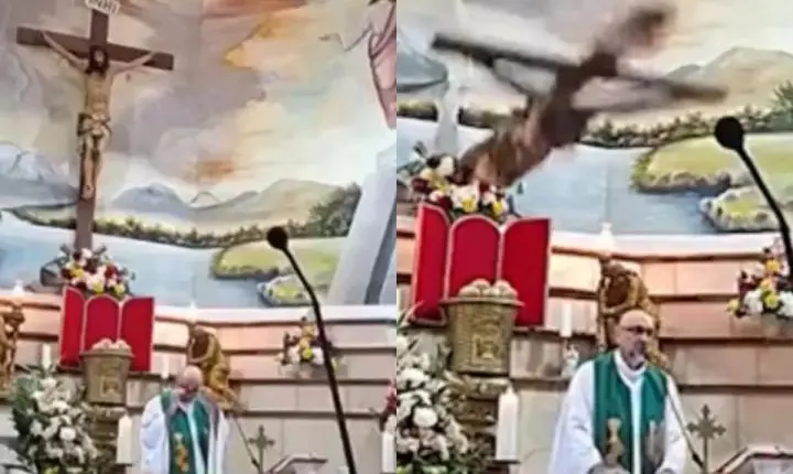 Falece padre após cruz cair durante missa ao vivo no Equador