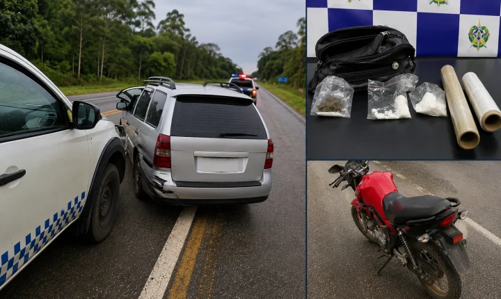 PM aborda veículo suspeito, apreende drogas e prende três pessoas na BR-435 em Vilhena